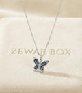 Dainty Blue Butterfly & Solitaire Charm Stainless Steel Necklace | Zewar Box