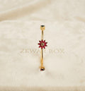 Dainty Gold-Toned Red Flower Bangle with Marquise Stones | Zewar Box