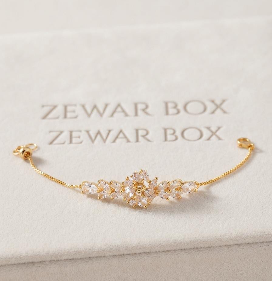 Dainty Gold-Toned Emerald Baguette & Marquise CZ Cluster Bracelet | Zewar Box