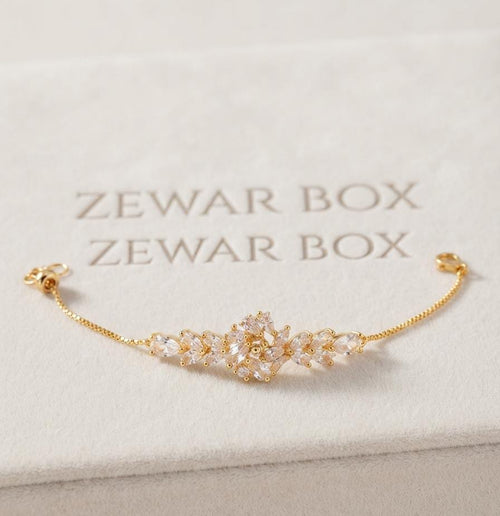 Dainty Gold-Toned Emerald Baguette & Marquise CZ Cluster Bracelet | Zewar Box