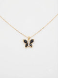 Gold-Plated Black Stone Butterfly Pendant Necklace