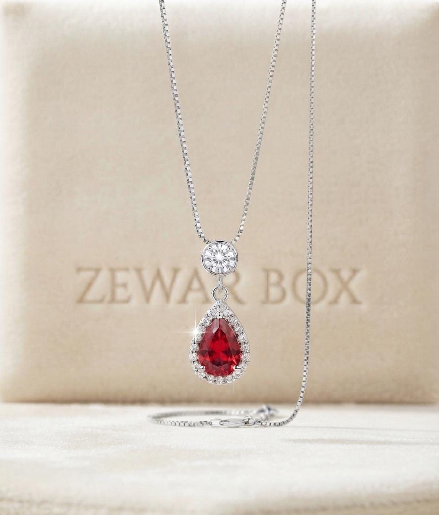Royal Ruby Drop Pendant Necklace in 925 Sterling Silver