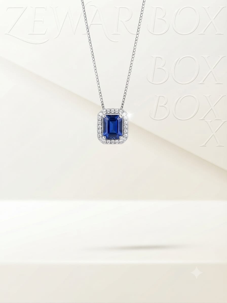 Radiant Solitaire Halo Pendant Necklace in 925 Sterling Silver