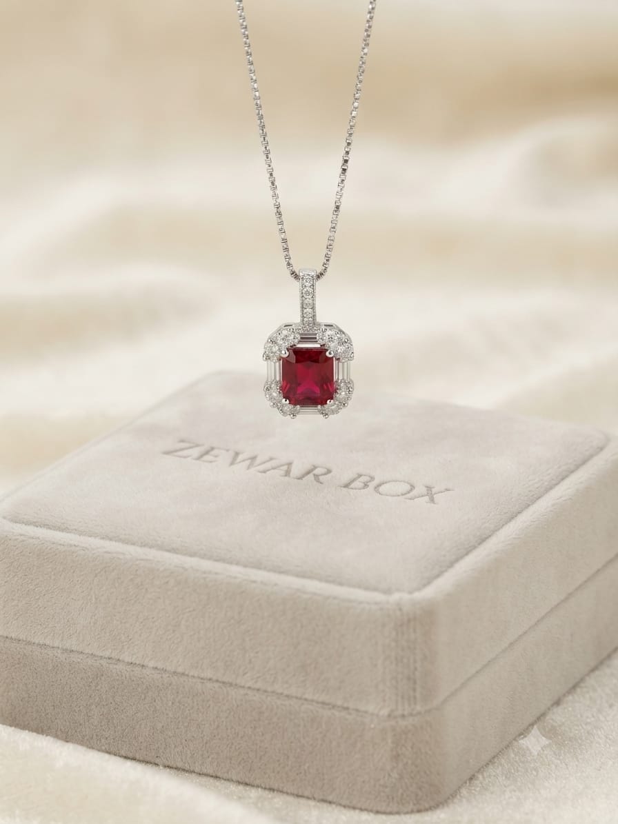 Radiant Solitaire Halo Pendant Necklace in 925 Sterling Silver