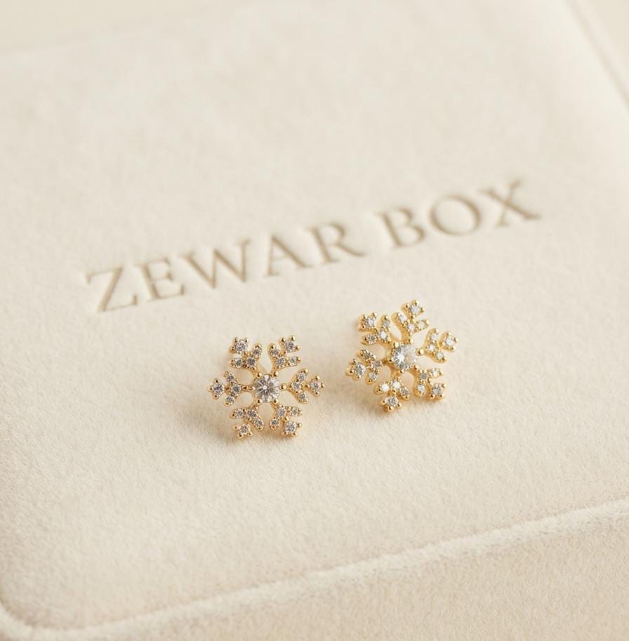 Dainty Gold-Toned Snowflake Pave CZ Stud Earrings | Zewar Box